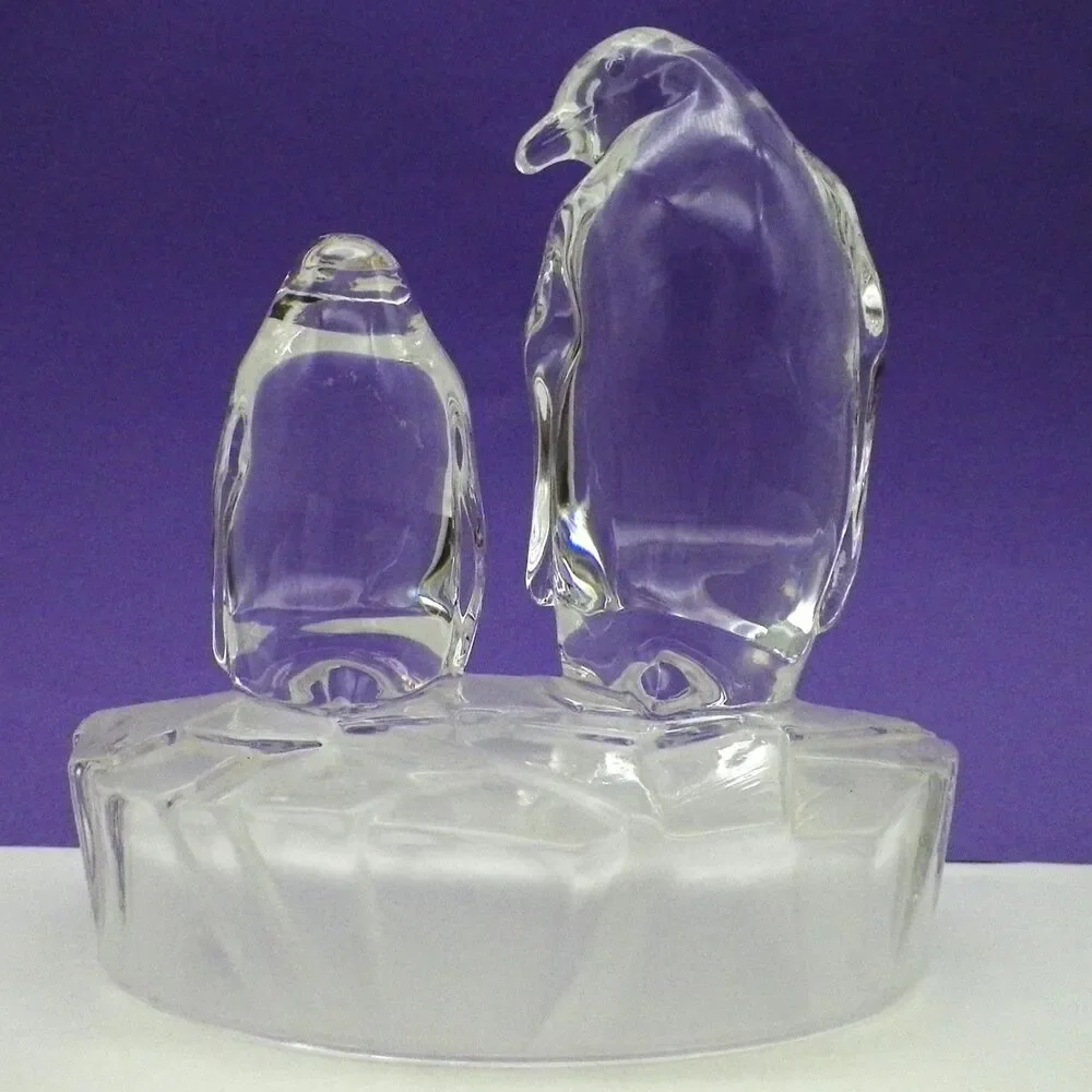 Penguins Glass Sculpture Adult & Chick RCR Italian Royal Crystal Rock